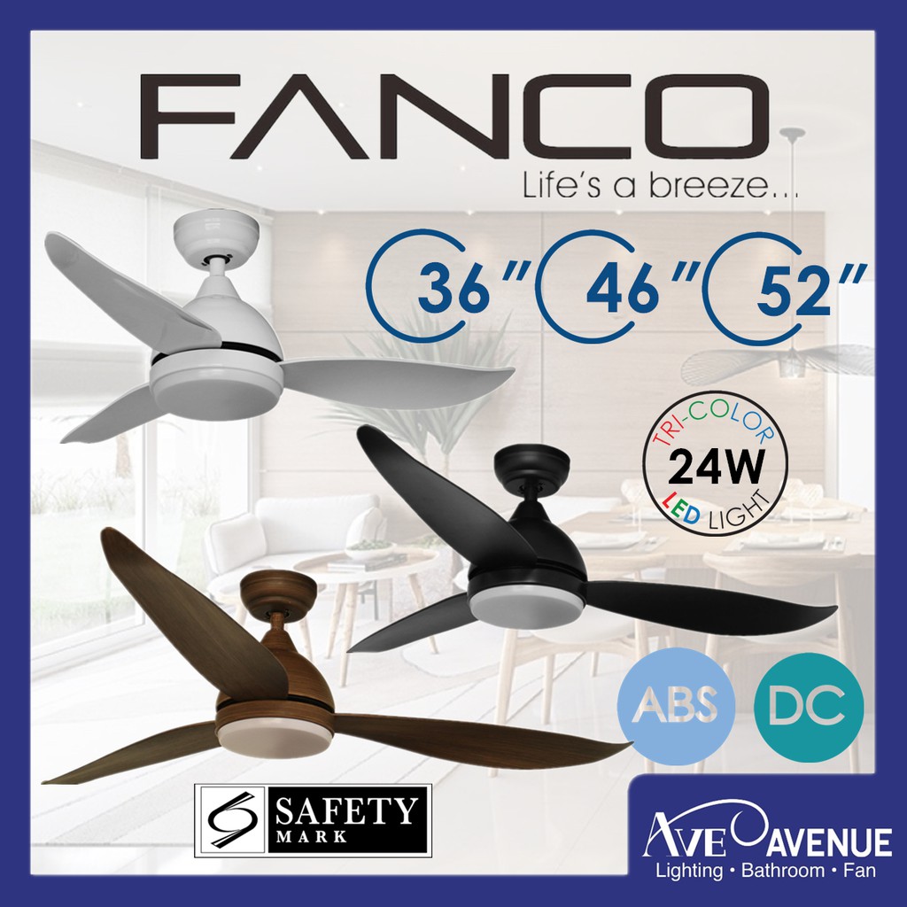 FANCO B-STAR DC Motor Ceiling Fan with 3 Tone LED Light Kit and Remote Control