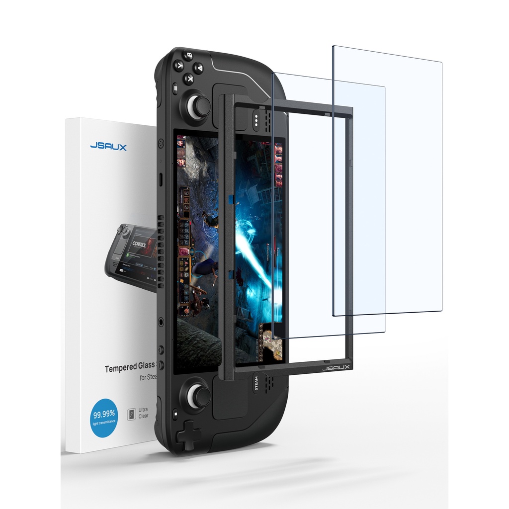 JSAUX Steam Deck OLED Tempered Glass 9H Screen Protector Guiding Frame (2 Packs)