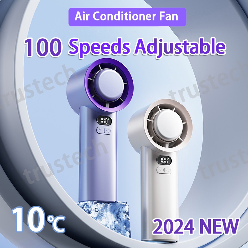 2024 NEW Portable Handheld Turbo Fan 100 Speeds Adjustable Jet Fan Air Conditioner Refrigeration Mini Fan LED Display 3600mAh Battery Cooling Fan for Travel Camping Outdoor