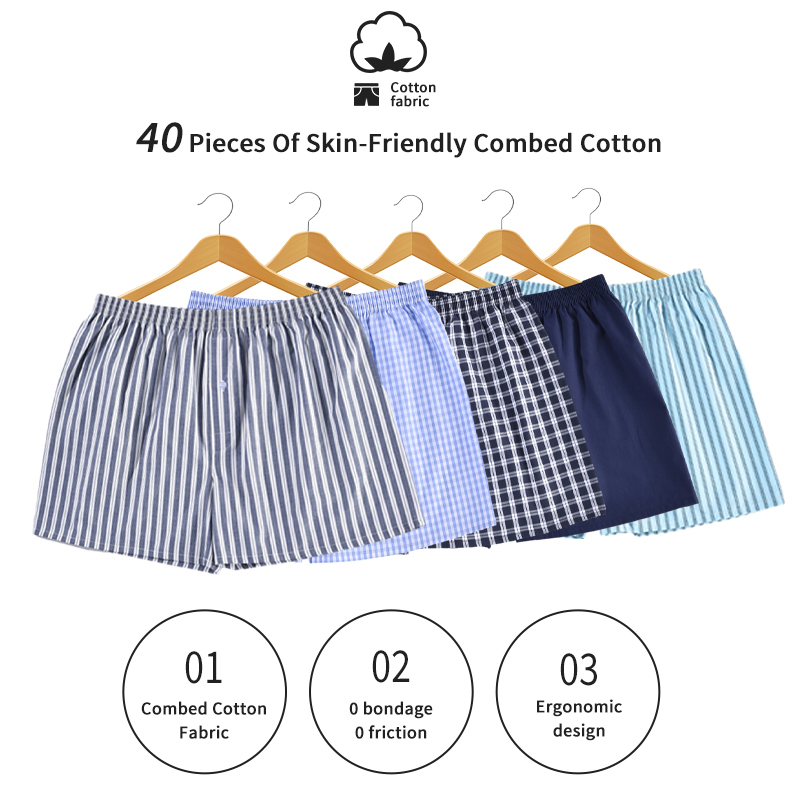AMVI Boxer Shorts Casual Plaid Elastic Waistband Button Mens Boxer Underwear Woven Shorts For Home
