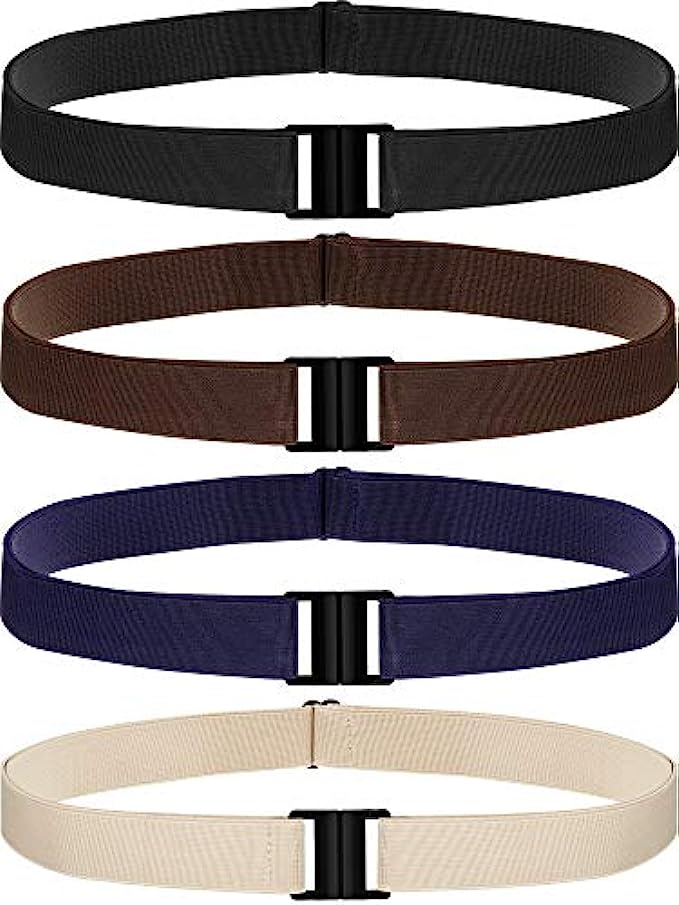4 Pieces Women Elastic Stretch Belt Invisible No Show Waist Belt with Flat Buckle (Black Blue Khaki Coffee)
