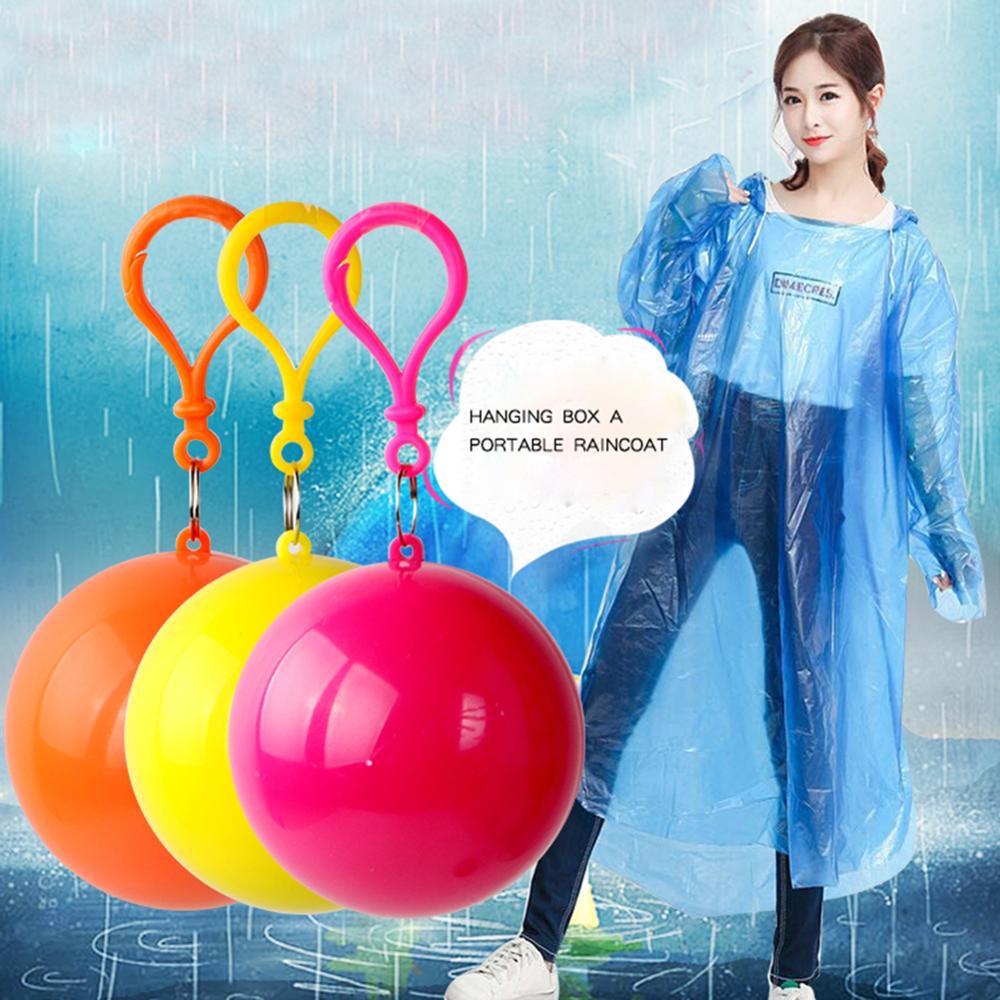 Convenient Portable Rain Ponchos Ball for Kids Adults Disposable Extra Thick Emergency Waterproof Raincoat Colorful Poncho with Hook