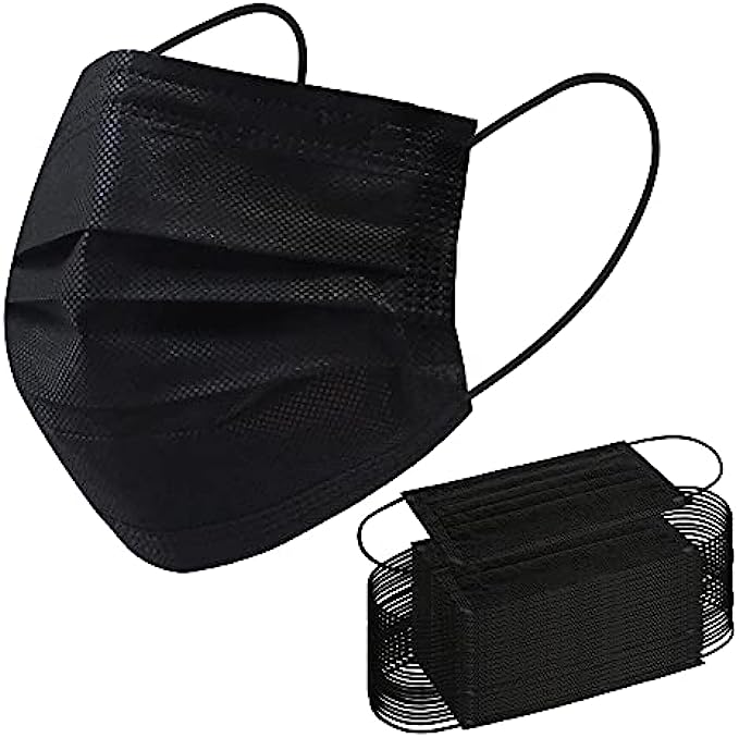 Disposable Face Mask, 100 PCS Black Masks, 3 Ply Protection Face Masks