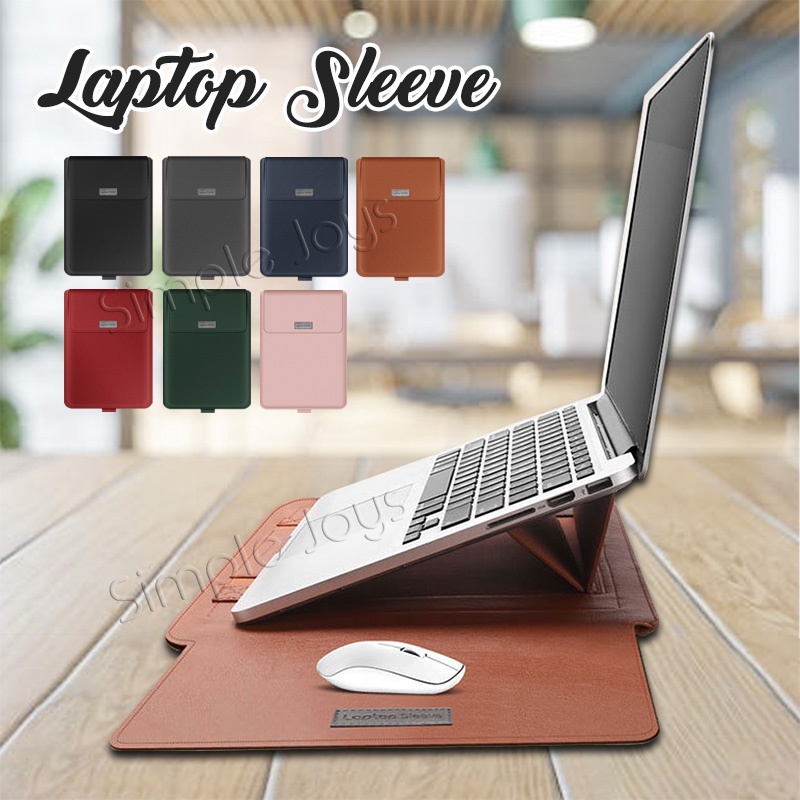 Laptop Cover Sleeve Foldable Stand PU Leather Case with Mouse Pad