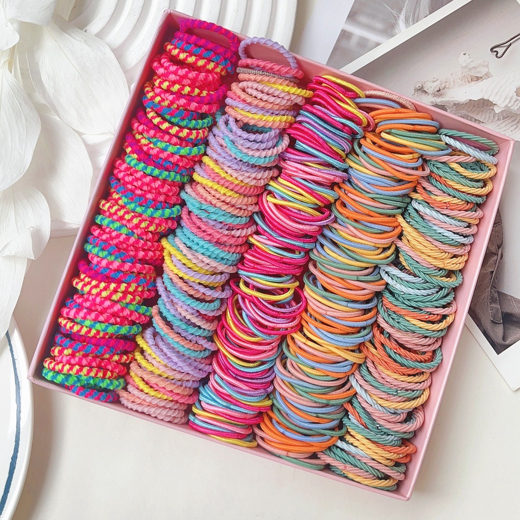 100Pcs Candy Color Elastic Hair Bands Kids Women Headband Scrunchie Ponytail Hair Accessories