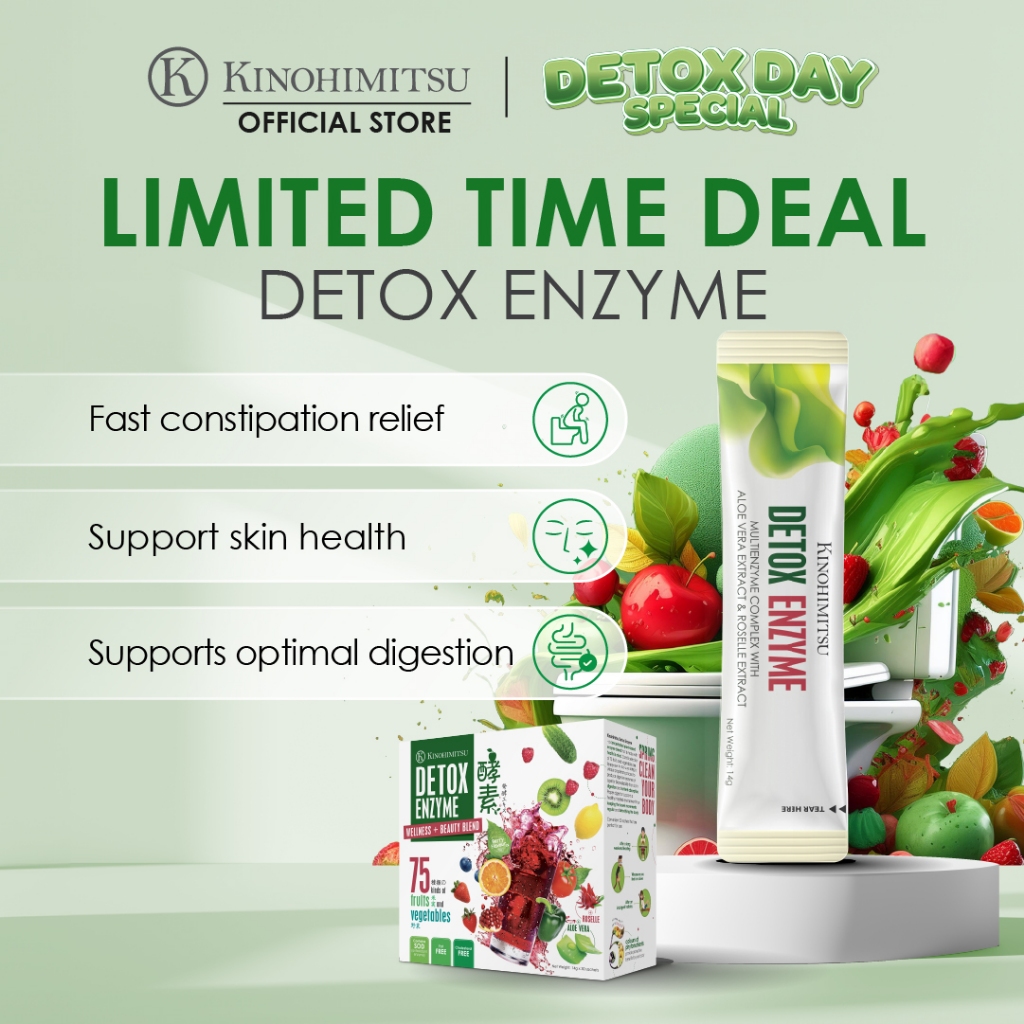 Kinohimitsu Detox Enzyme Plant-Based Supplement Sachet 14g - Constipation Relief, Supports Digestion