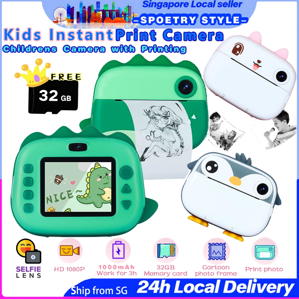【SG SELLER-Free TF Card】Instant Camera Kids Print Camera for Kids Videos Print Camera Kids Dual-Lens with Selfie Camera